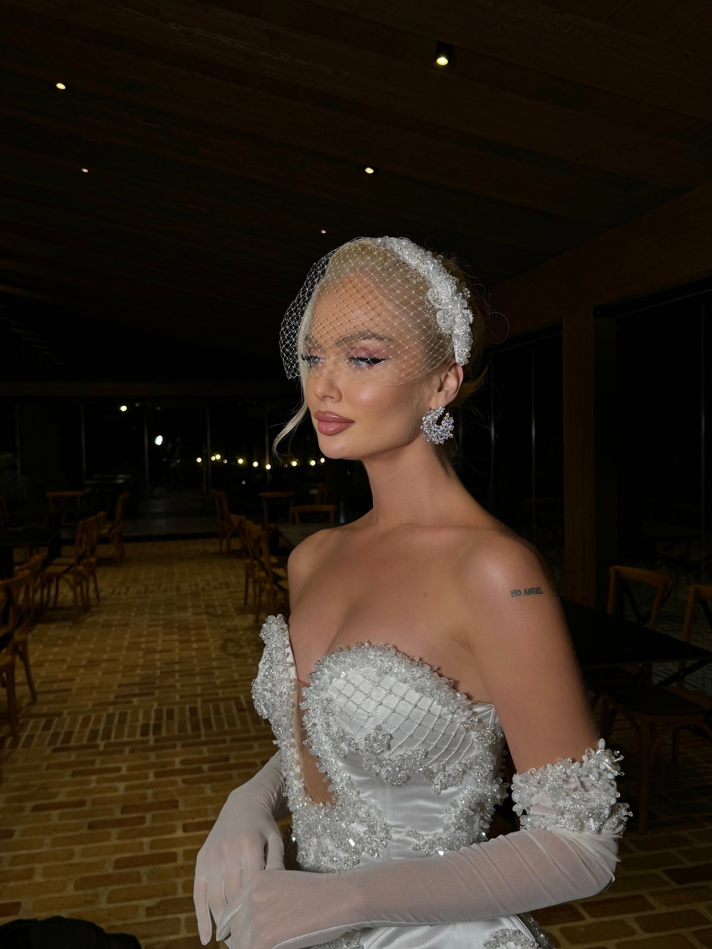 Embellished Crystal Headband with Birdcage Veil