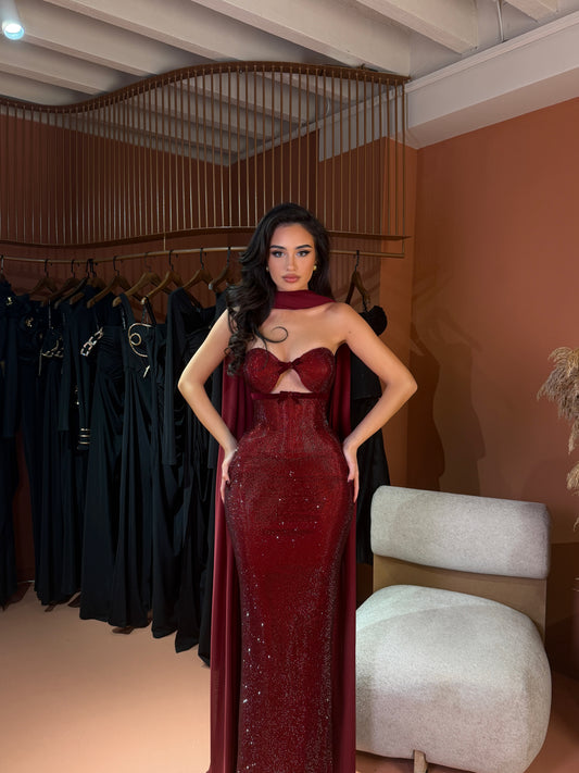 Gina - Crystal Cutout Gown with Cape