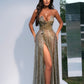 Isavelle - Plunging Sequin Dress with High Slit