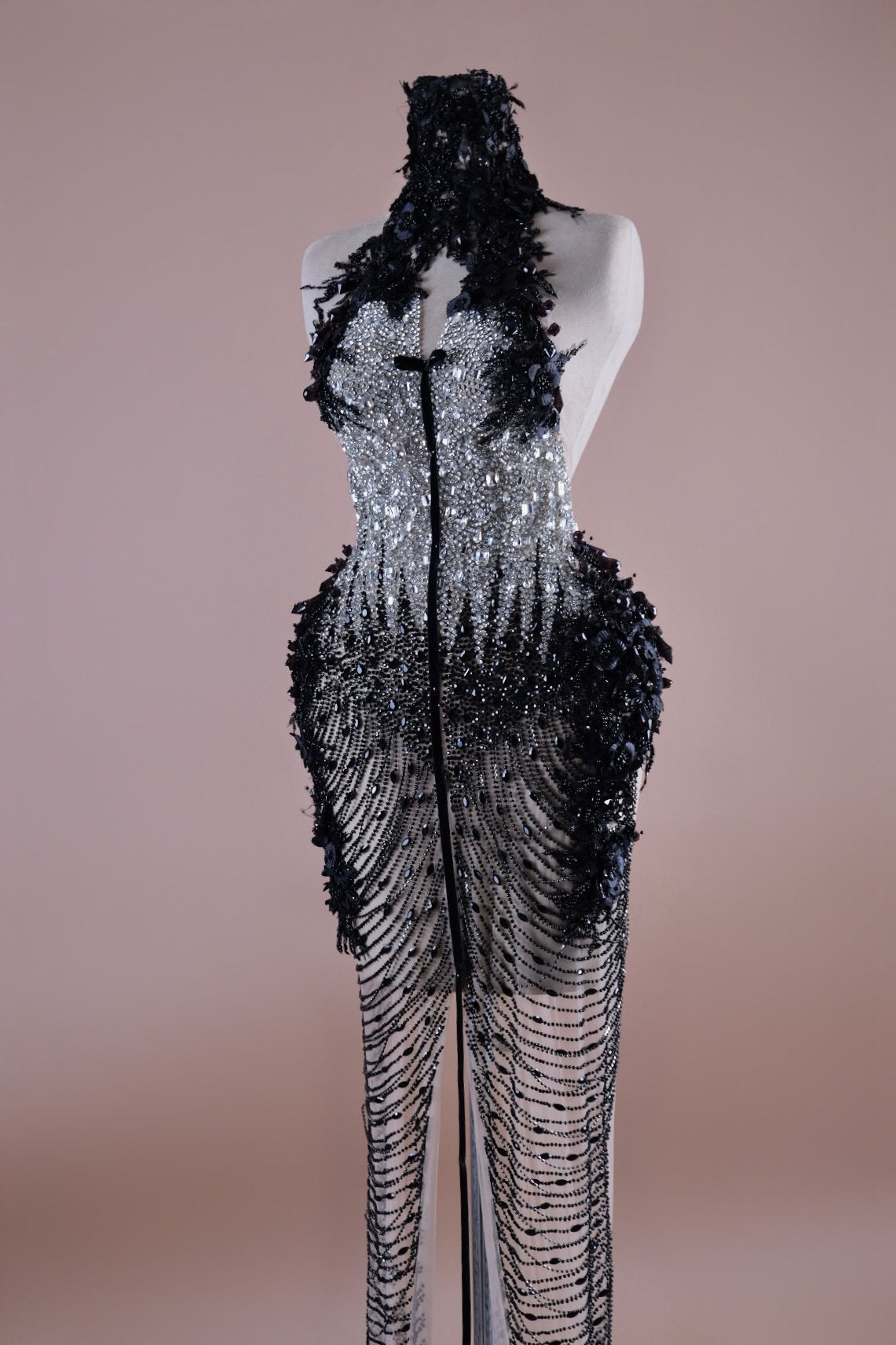 Black & Silver Beaded Mermaid Gown