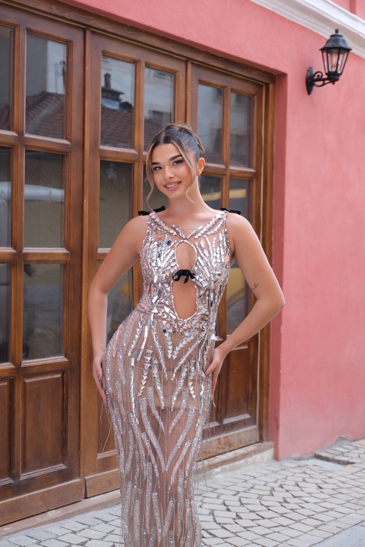 Nila - Crystal Fringe Dress with Bow Detail