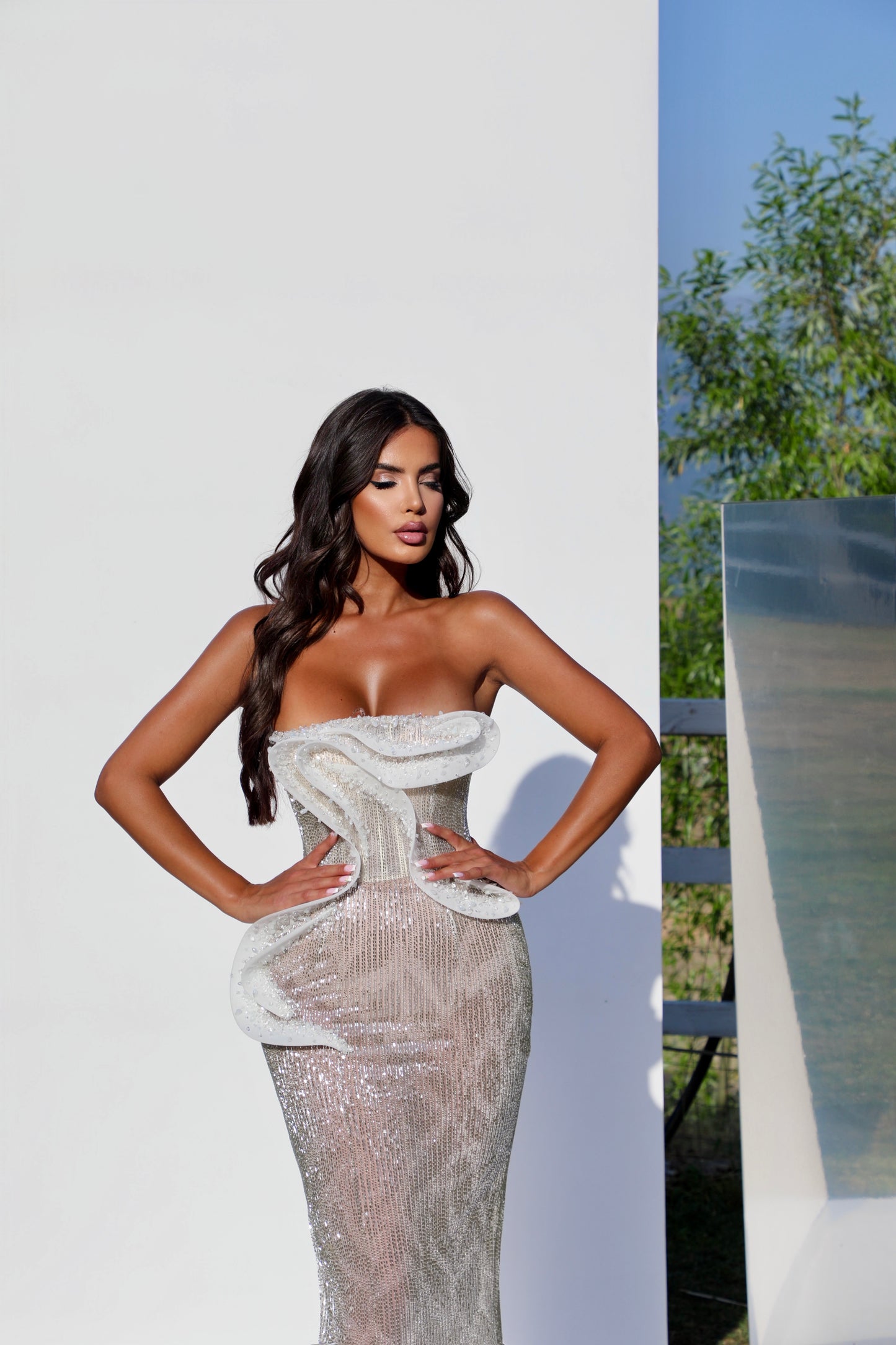 Kaira - Strapless Sequin Dress with Sculpted Beaded Corset