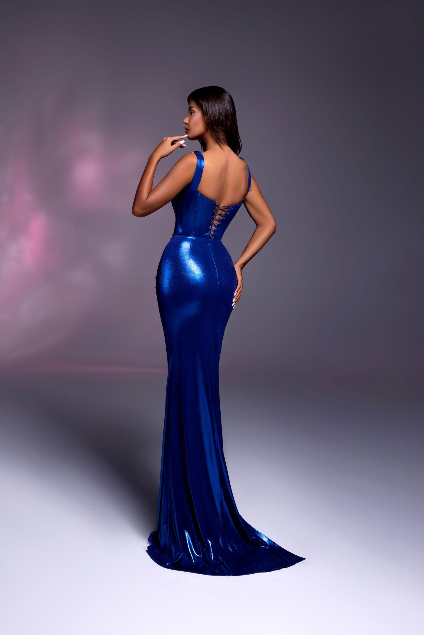 Renelle - straight neckline dress with metallic buckles