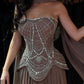 Amanda - Crystal Corset Gown with Taupe Pleated Skirt