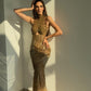 Emeliná - High Halter Gold Dress