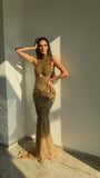 Emeliná - High Halter Gold Dress