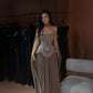 Amanda - Crystal Corset Gown with Taupe Pleated Skirt