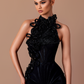 Sable - Halter neckline dress with floral & beaded appliqués