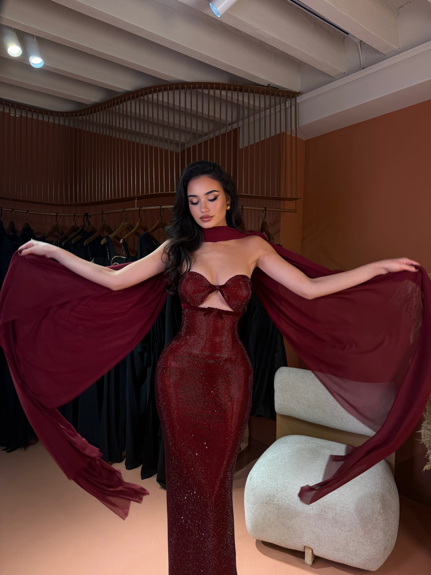 Gina - Crystal Cutout Gown with Cape
