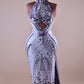Lilac Halter Embellished Gown with Cutout