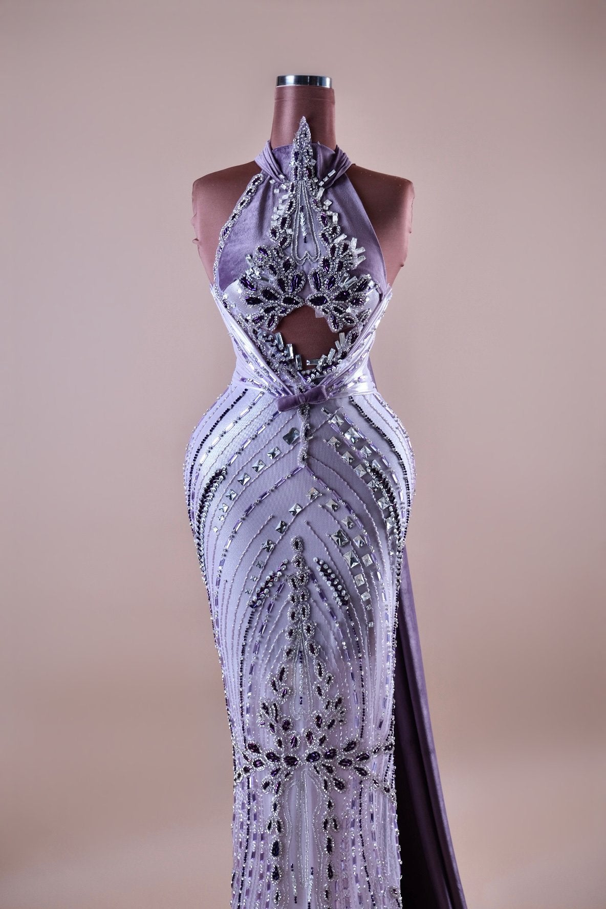 Lilac Halter Embellished Gown with Cutout