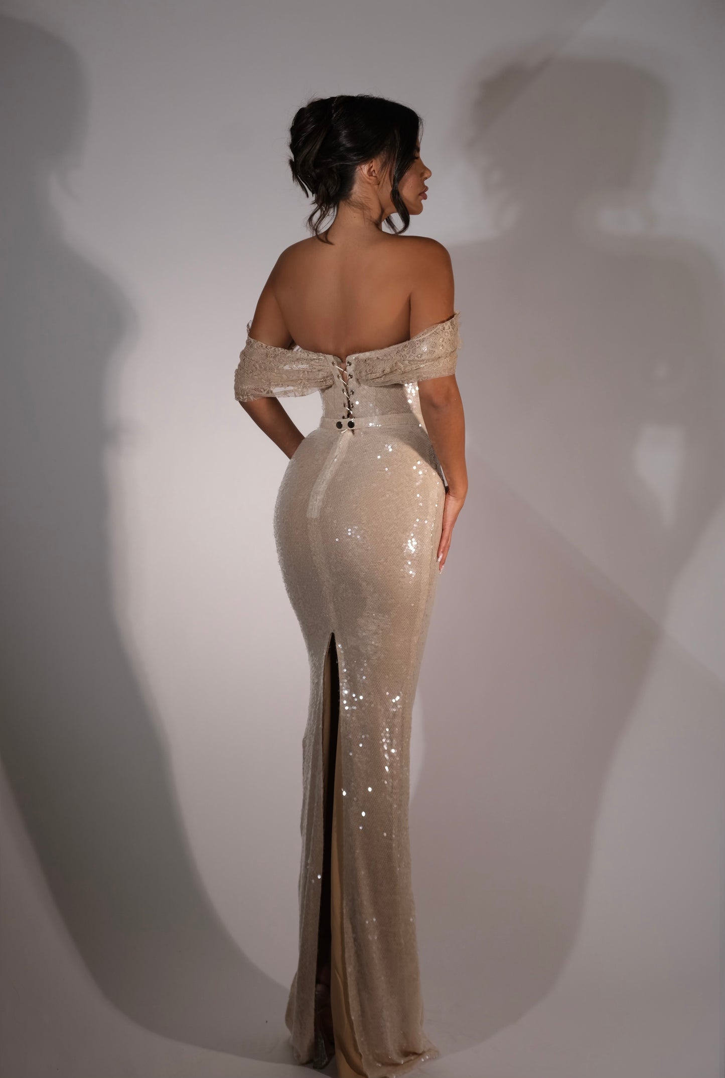 Azaleia - Off shoulder sequin dress with belt