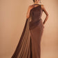 Mèla – Draped One Shoulder Cape Gown