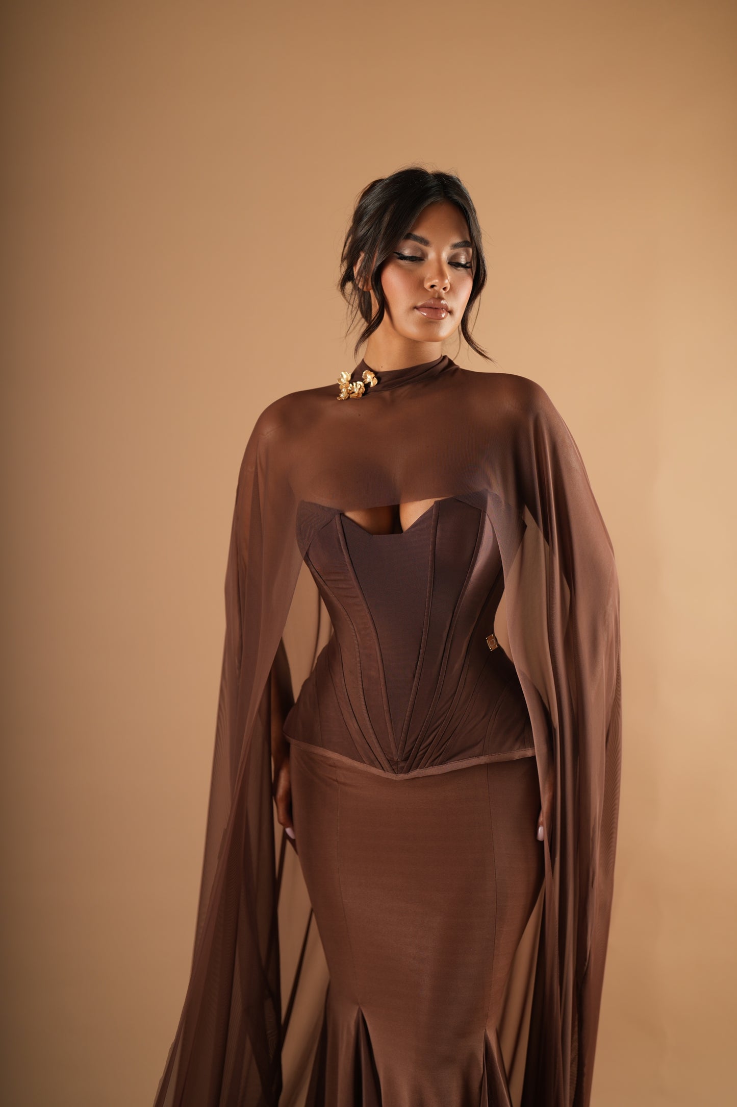 Lenaya - Corset Cape Evening Dress