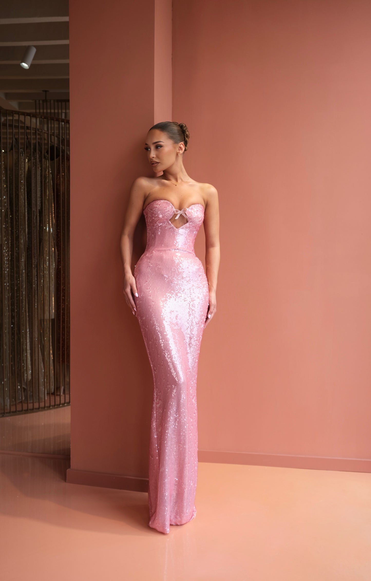 Elzea - Pink Strapless Sequin Dress