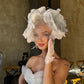 Oversized Floral Headpiece with Crystal Veil & Bow Gloves