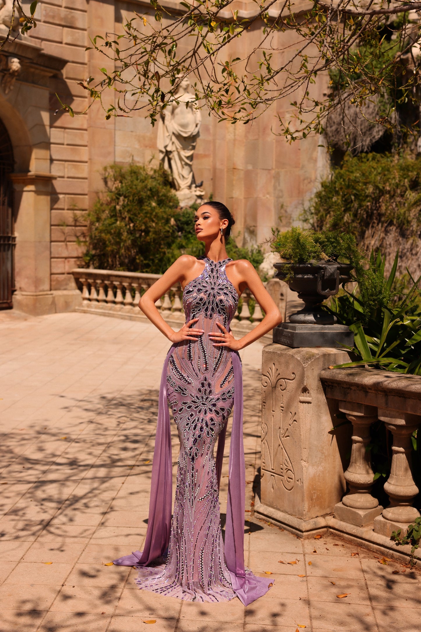 Myrrine - Lilac Crystal Halter Dress