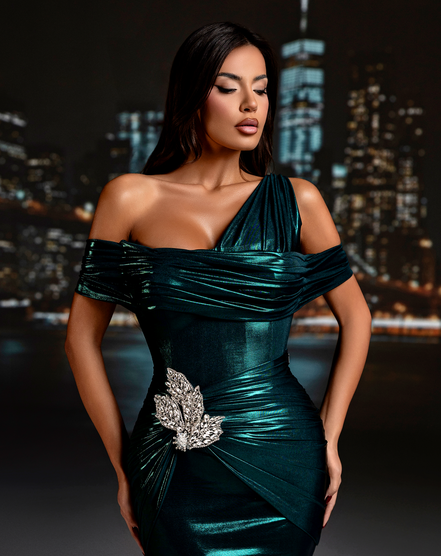 Delora - Fitted dress with leaf embellishments