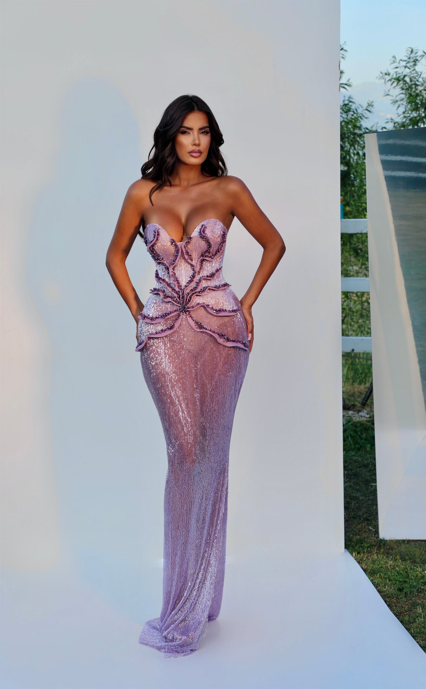Olena - Lilac Strapless Beaded Dress