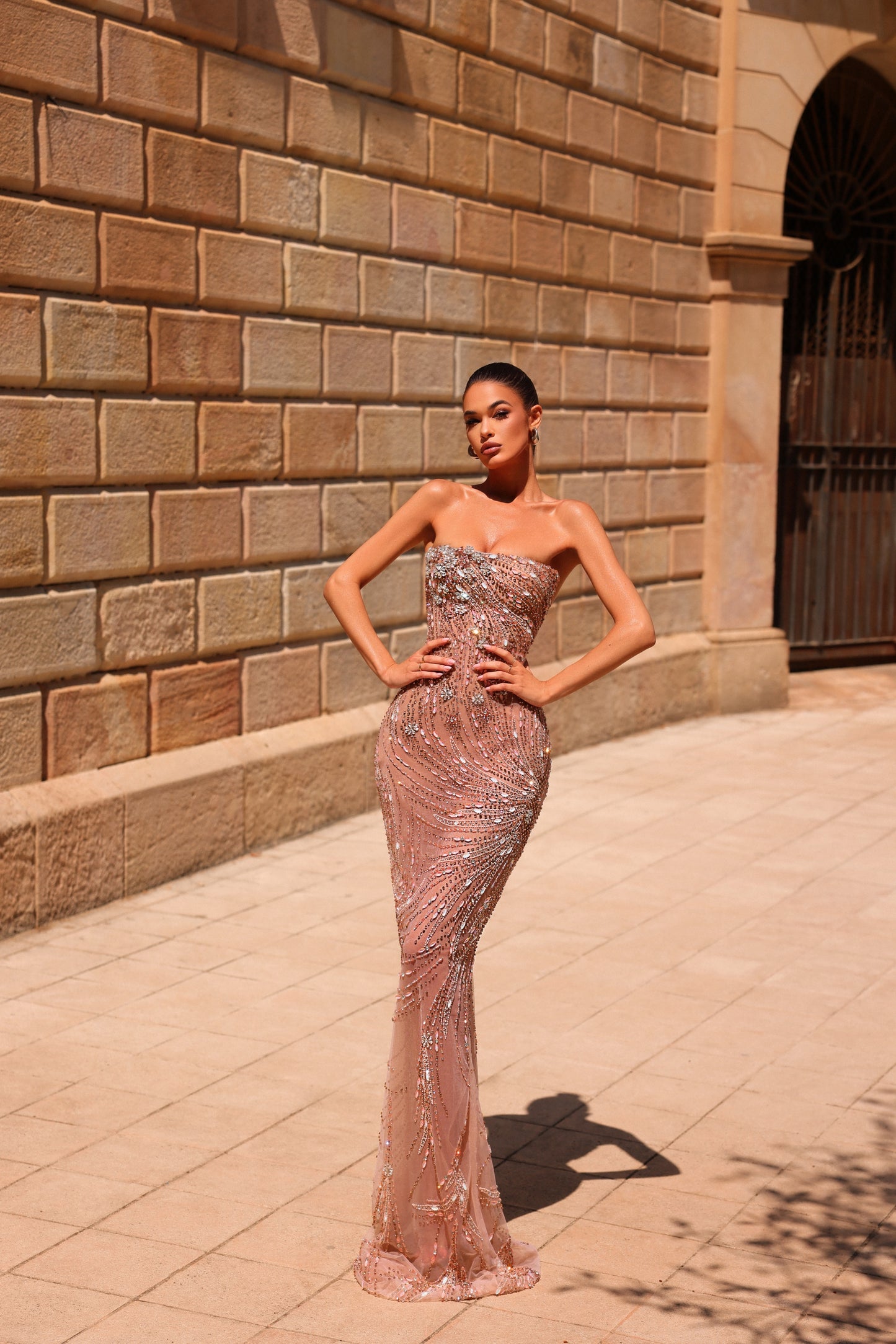 Opaline - Strapless Nude Sequin Dress
