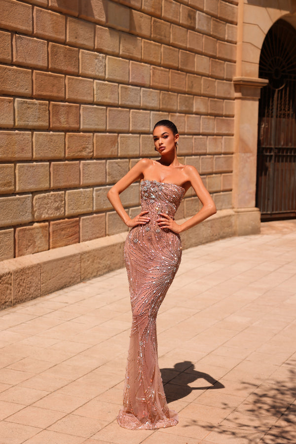 Opaline - Strapless Nude Sequin Dress