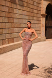 Opaline - Strapless Nude Sequin Dress