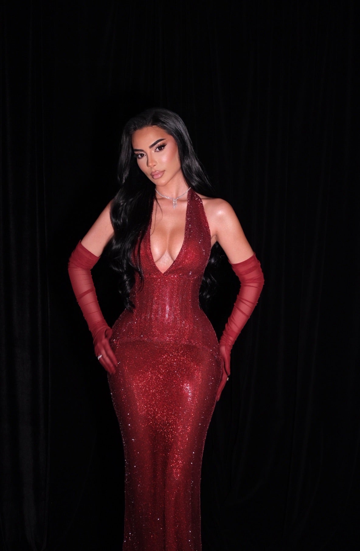 Rossie - Halter Plunge Sequin Gown