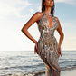Halter Crystal-Embellished Fringe Dress - Zoana