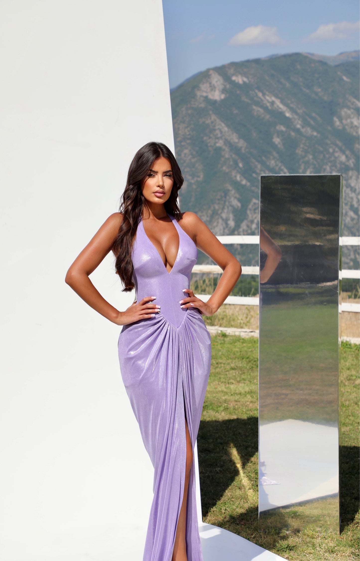 Luciana - Plunging Halter Gown with Draped Detail