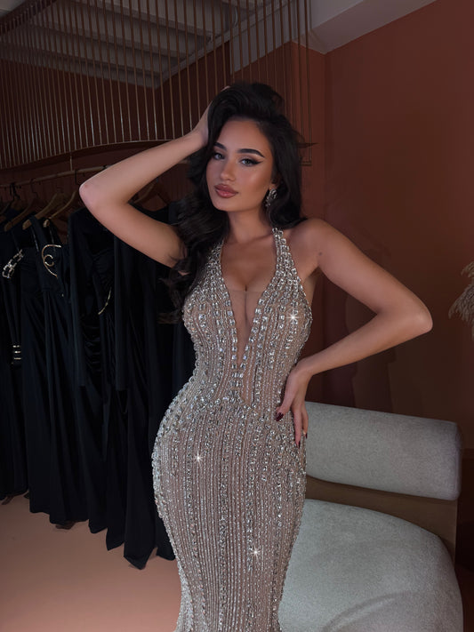 Beatrix - Deep Plunge Beaded Gown
