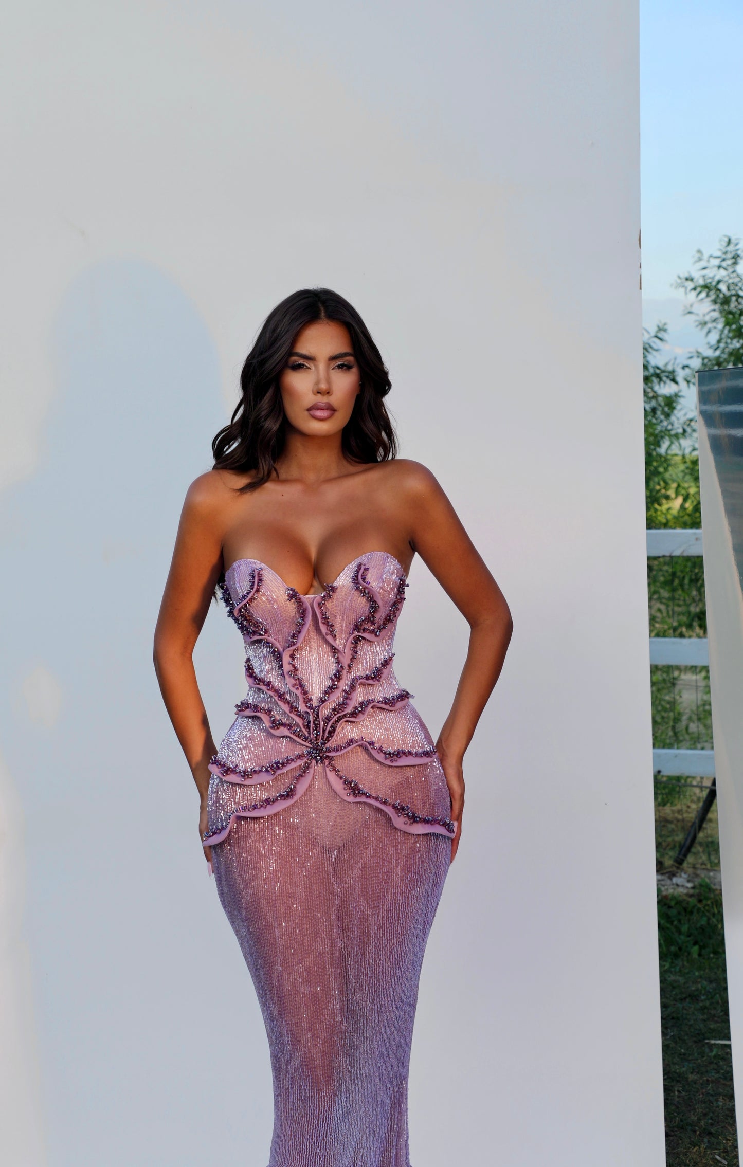 Olena - Lilac Strapless Beaded Dress