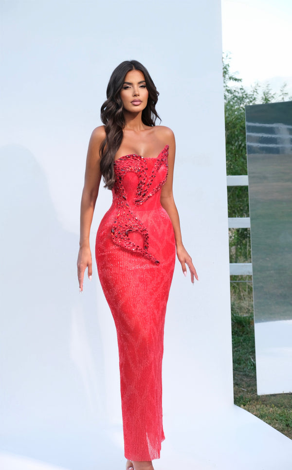 Arlena - Strapless Fitted Dress with Beaded Detailing
