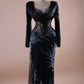 Midnight Sequin Sheer Corset Gown