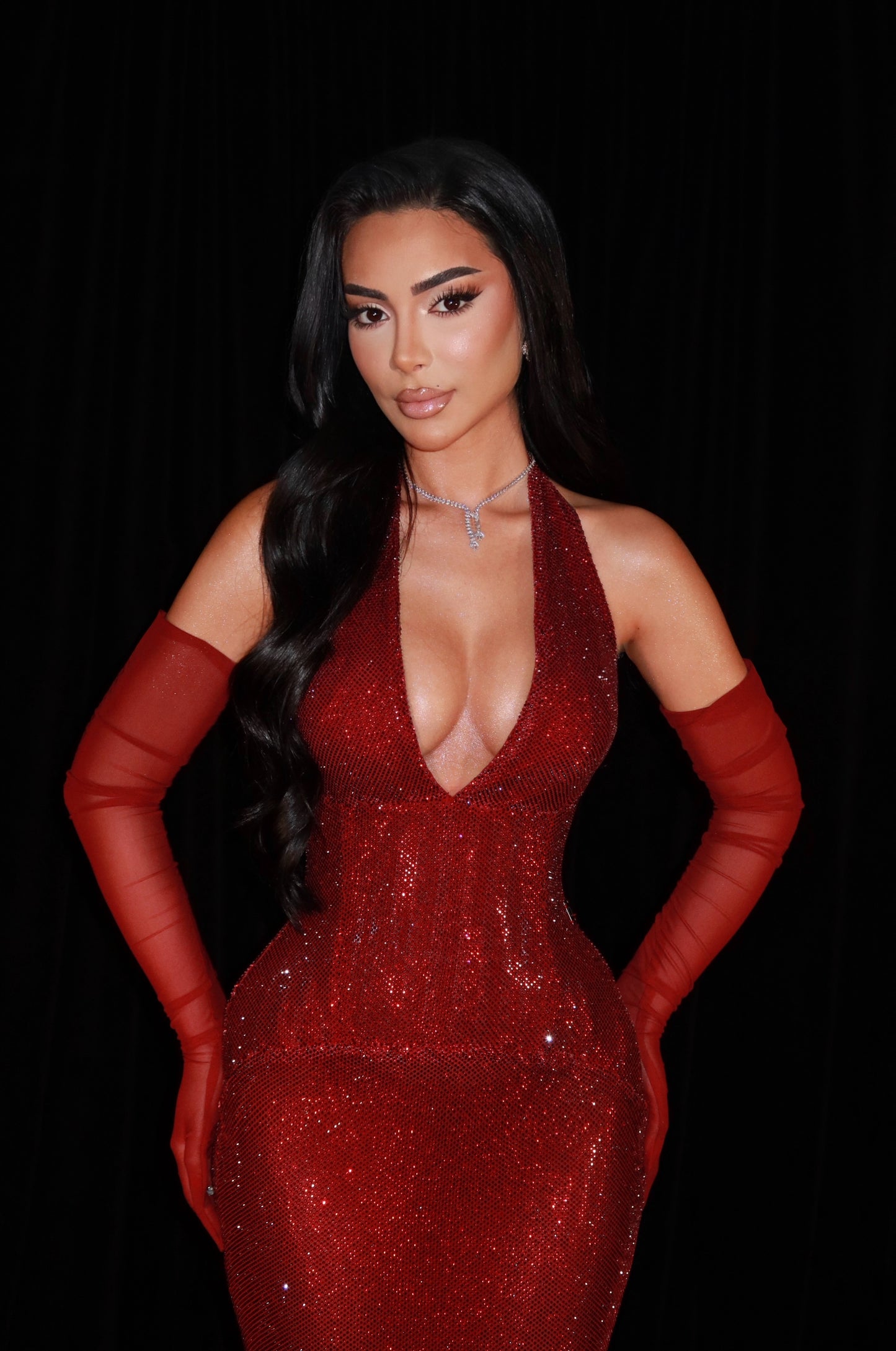 Rossie - Halter Plunge Sequin Gown