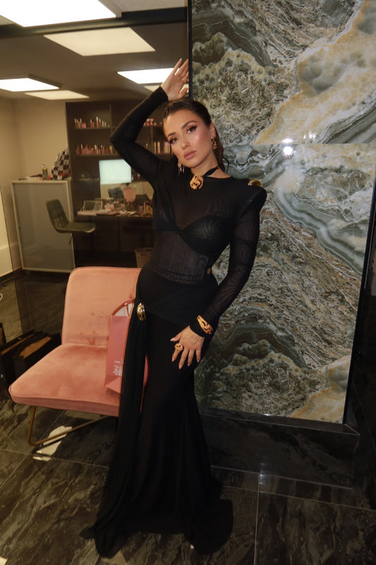 Lámea - Black Mesh Gown