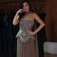 Amanda - Crystal Corset Gown with Taupe Pleated Skirt