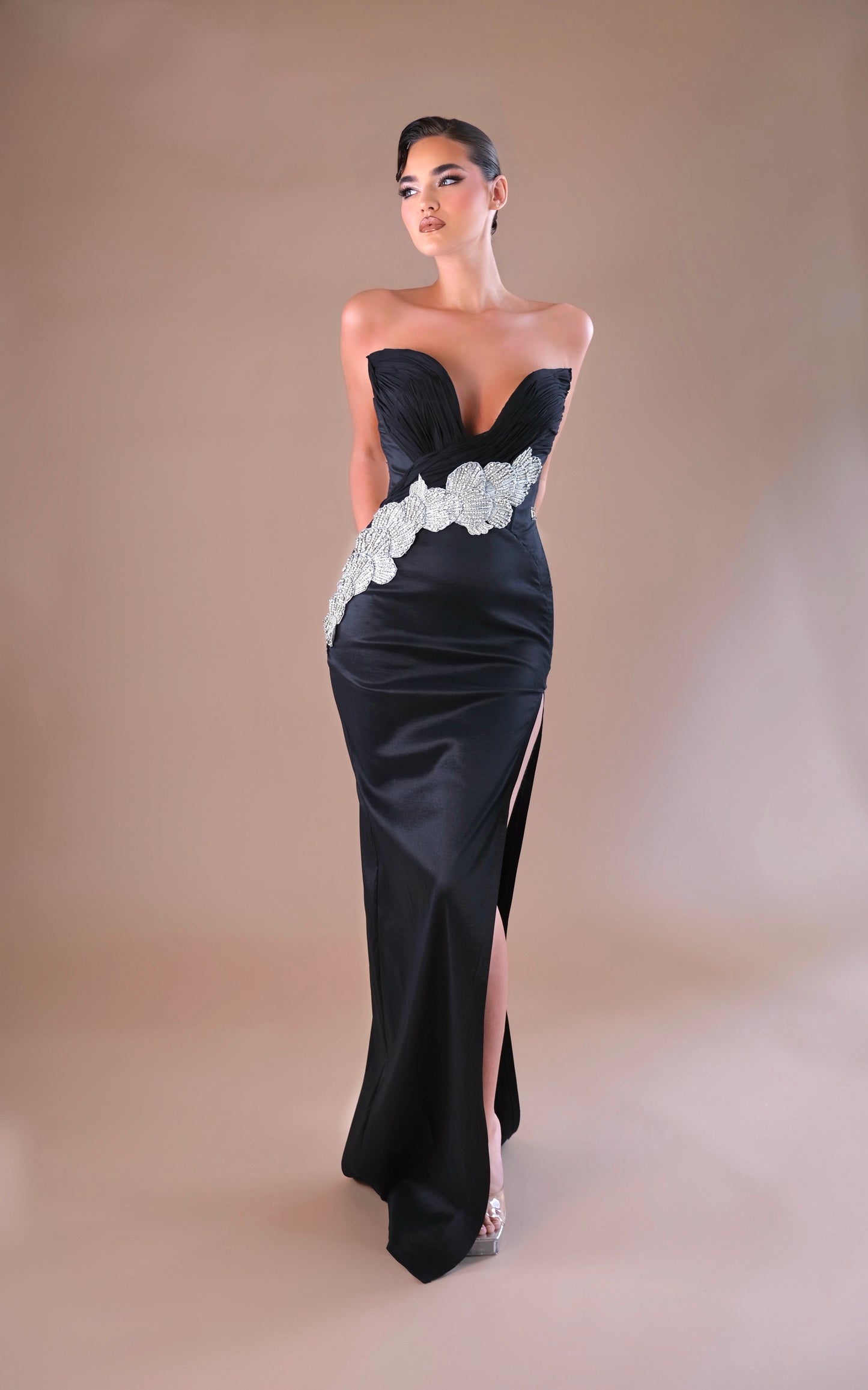 Dorea - V-cut silver embroidery dress