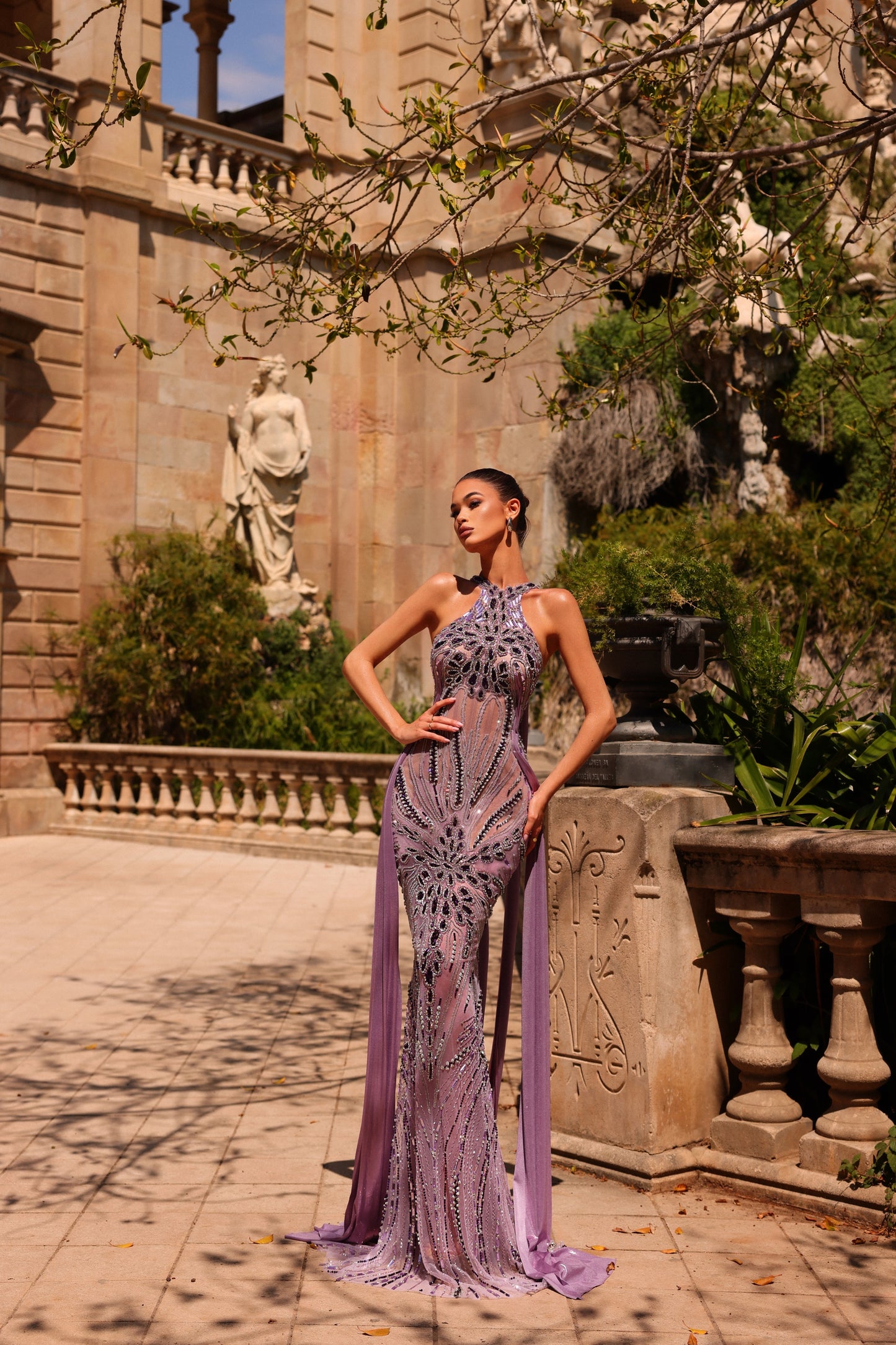 Myrrine - Lilac Crystal Halter Dress