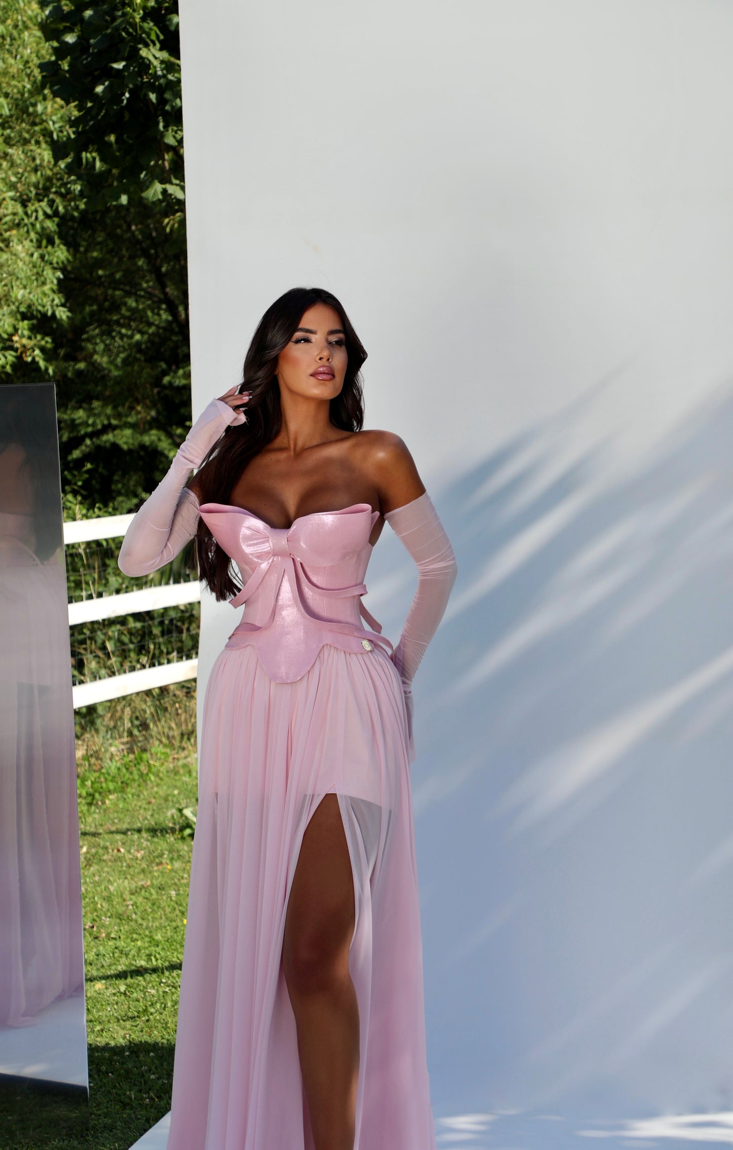 Tríana - Corset Chiffon Slit Dress