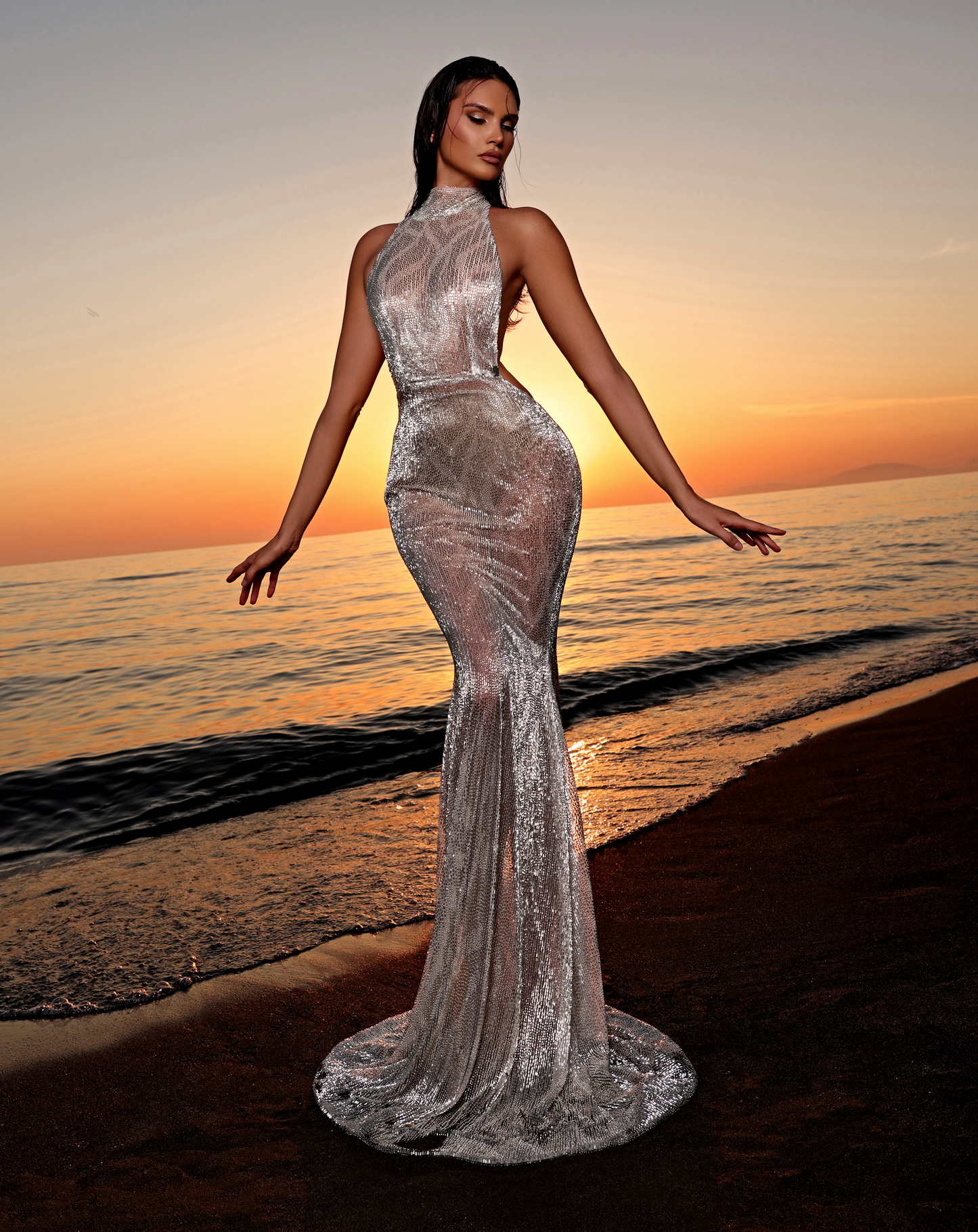 High Neck Halter Backless Dress - Reana