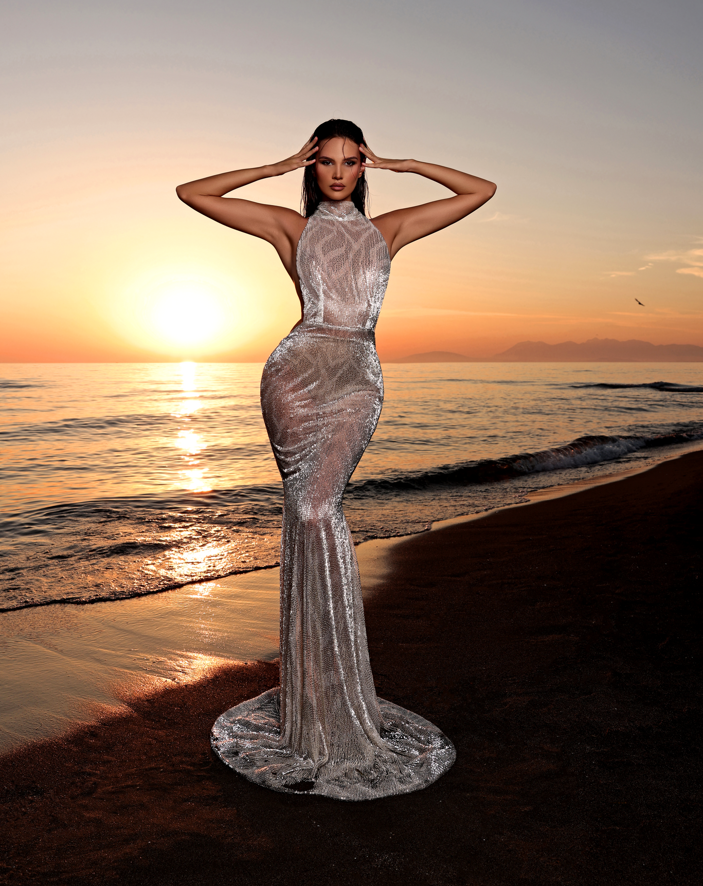 High Neck Halter Backless Dress - Reana