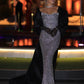 Darienne - Strapless Crystal Gown with Black Oversized Shawl