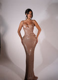 Tiara - Champagne Sequin Peplum Dress