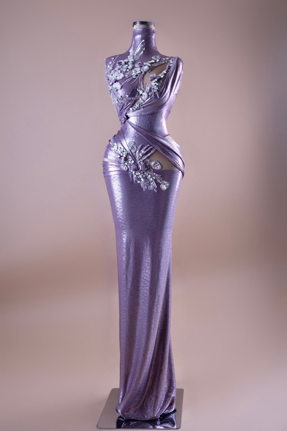 Lavender Cutout Embellished Gown