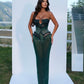 Maelissa - Emerald Green Strapless Beaded Dress