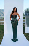 Maelissa - Emerald Green Strapless Beaded Dress