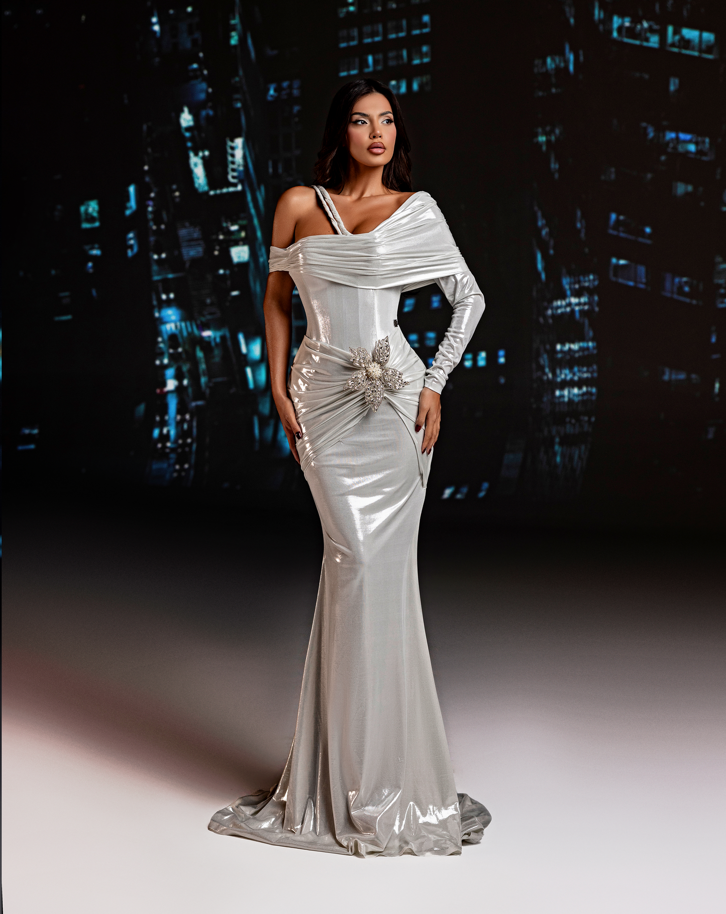 Michele - Draped off shoulder dress