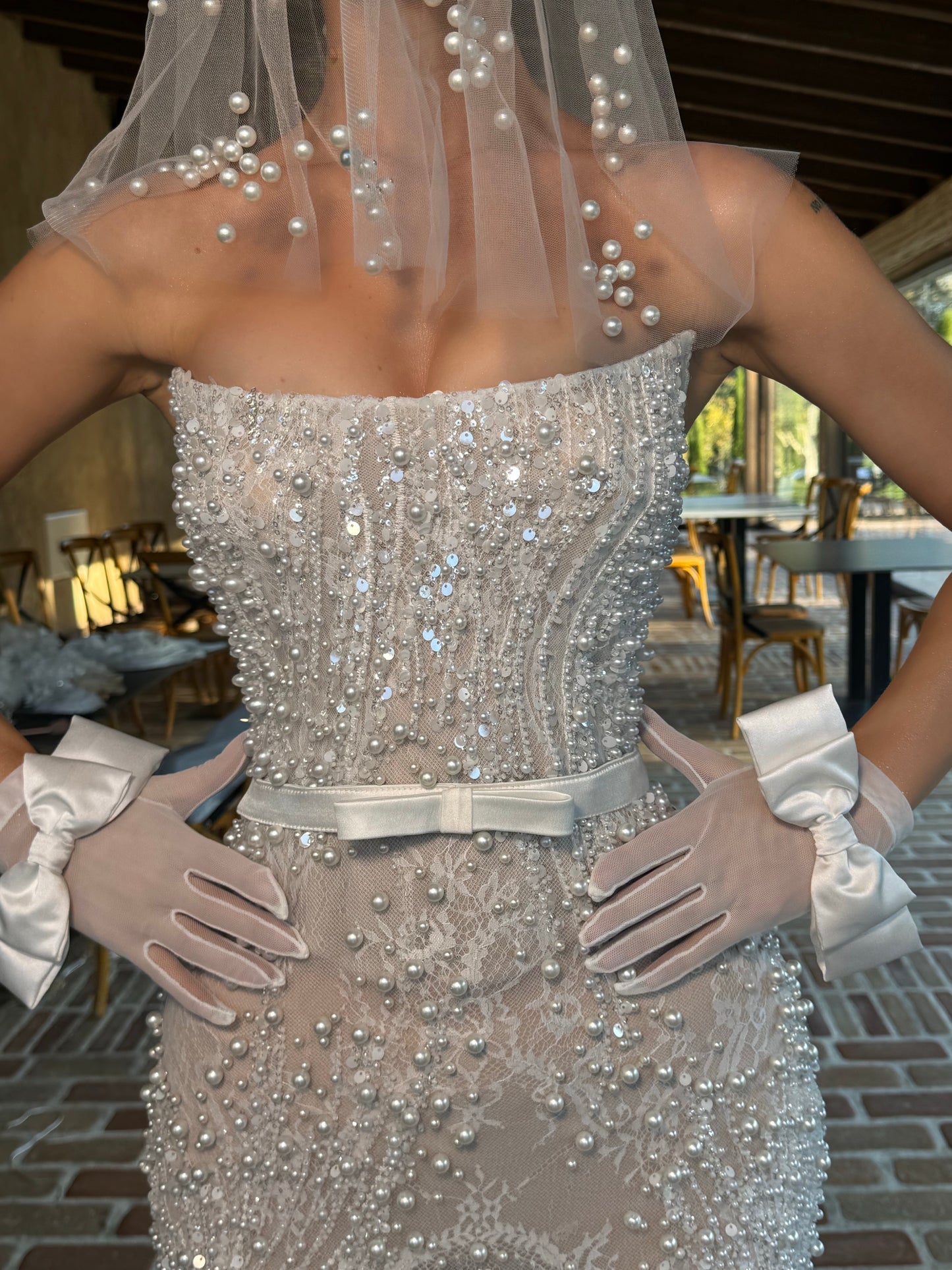 Bow Gloves & Matching Bridal Belt Set