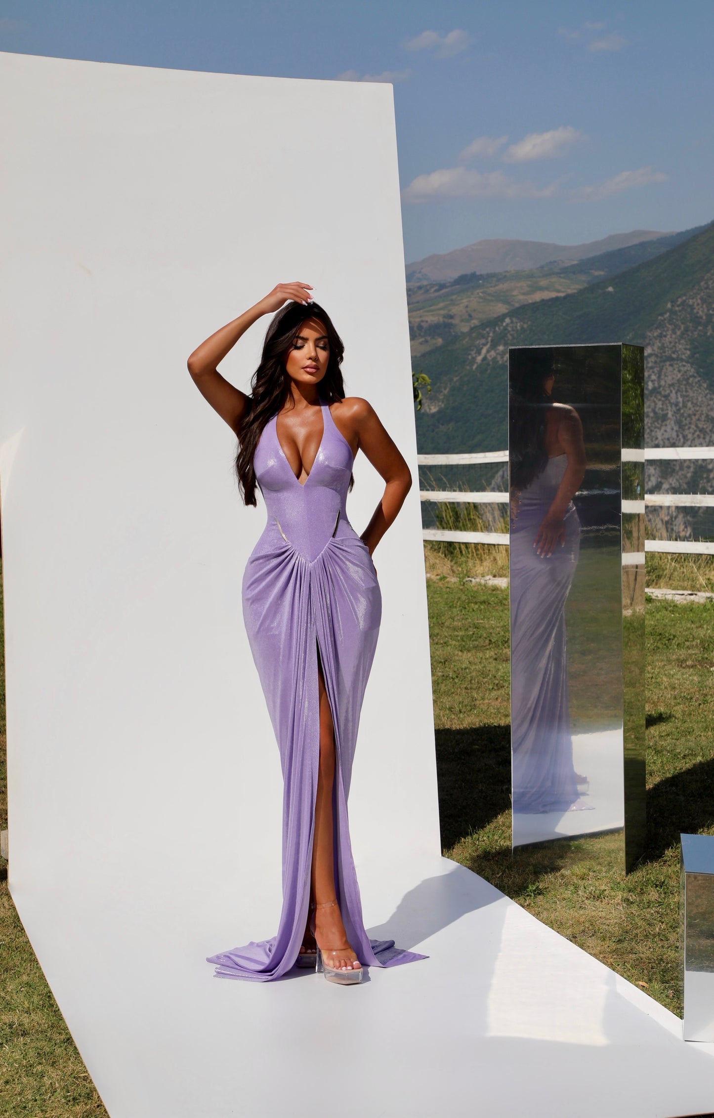 Luciana - Plunging Halter Gown with Draped Detail