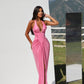 Luciana - Plunging Halter Gown with Draped Detail